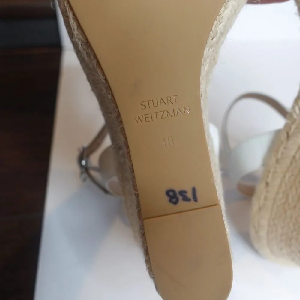 Stuart Weitzman Teddi Espadrille Leather Wedge Sandal White Women's Size 10 New